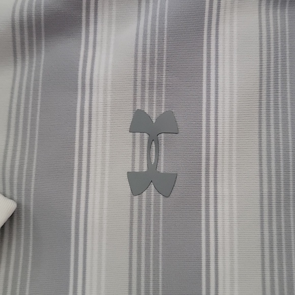 mens grey and white stripes polo under armour large - Picture 3 of 4